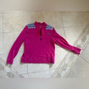 Vineyard Vines Pink Quarter-Zip Pullover with Patterned Shoulders French Terry